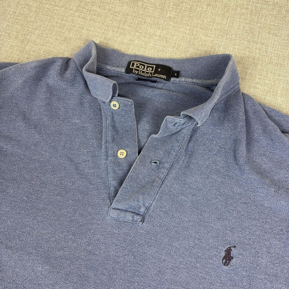 Vintage Ralph Lauren Polo Shirt Mens Large Blue Cotton Knit Short Sleeve